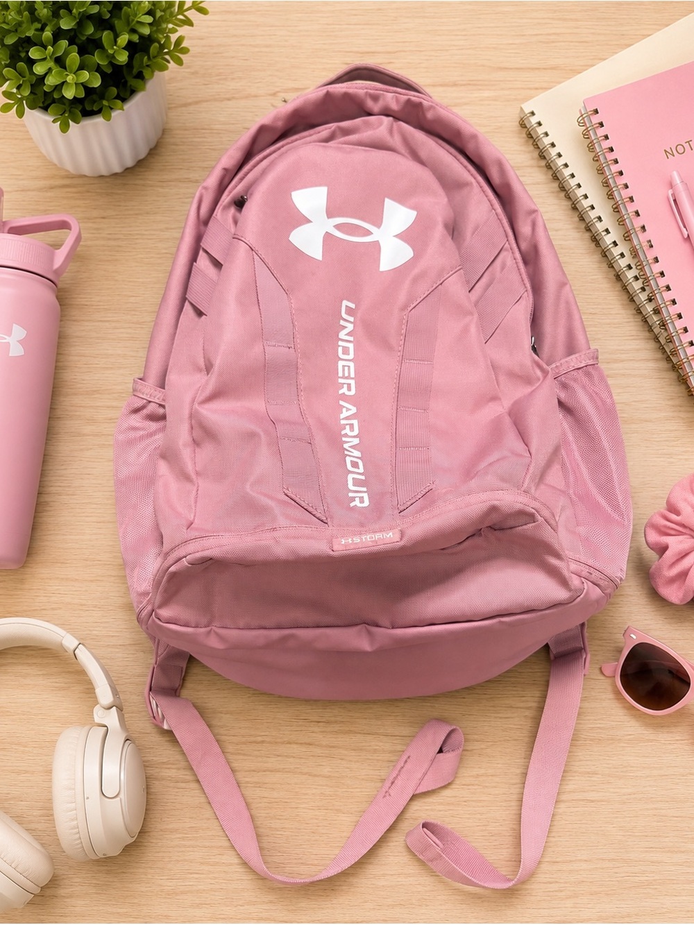 Under Armour Hustle 5.0 Pink Backpack Storm School Gym Bag